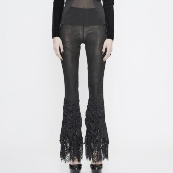 Eva Lady Burleska Beaded Lace Bell Bottom Pants M NEW Black Gothic Lolita Sheer - Picture 1 of 8